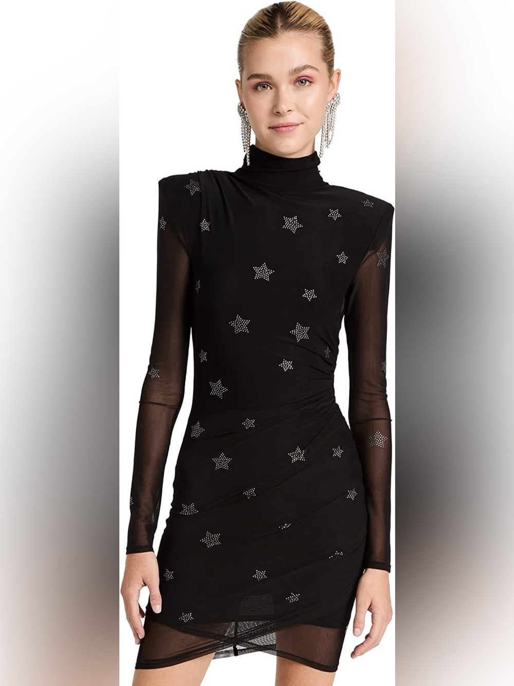 Cinq A Sept Marlene Star Print Mini Dress Ruched Bodycon Black Women’s Sz 10